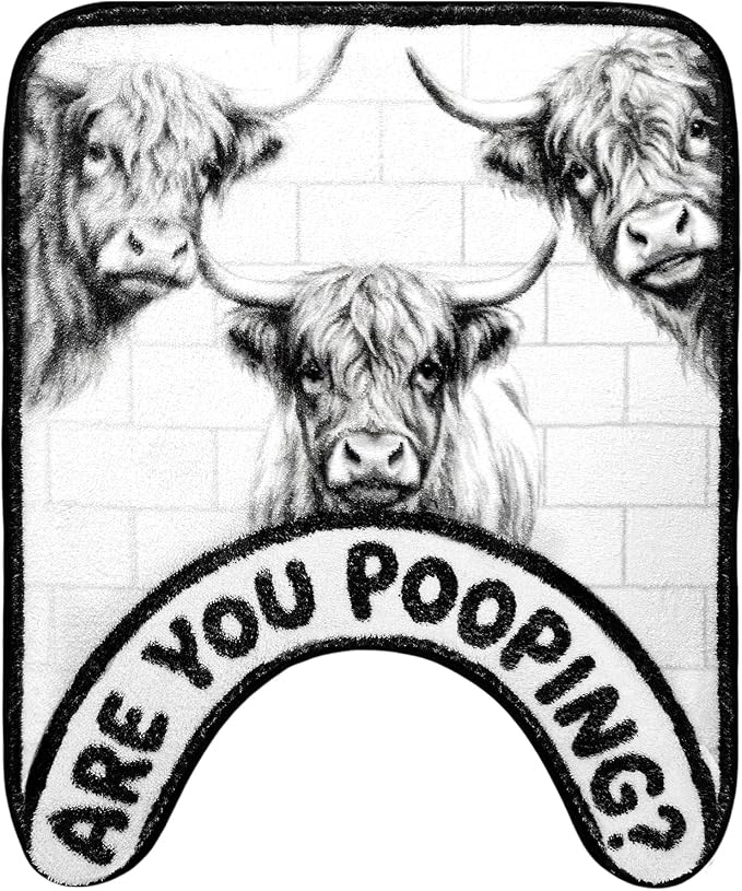 Capoda are You Pooping Toilet Rug, Funny Highland Cow Toilet Rug - skull toilet rug