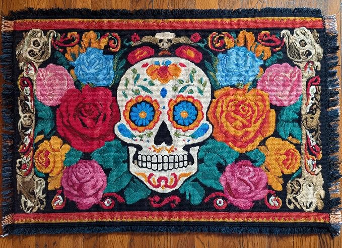 Latch Hook Rug Kit Day of Dead Altar 52x38cm-2 - skull floor mat