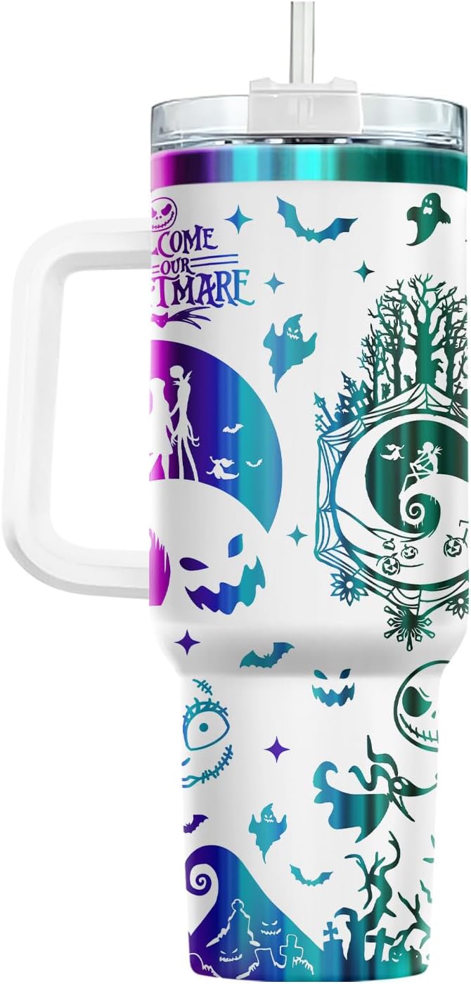 Gothic Skeleton Couple Spooky Christmas 40oz Tumbler with Handle Straw - skeleton