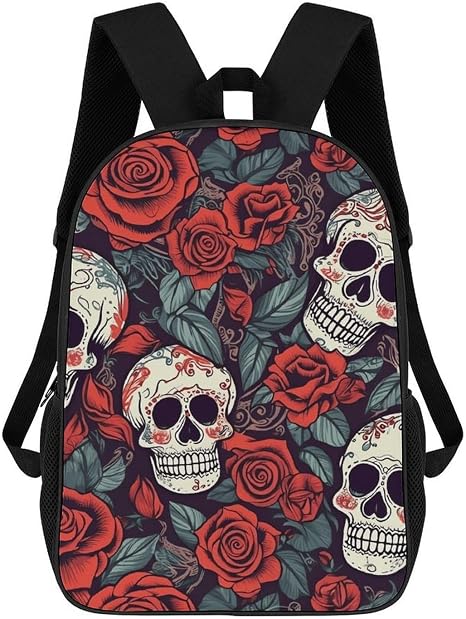 Sugar Skulls And Red Roses Travel Laptop Backpack for Men 17 Inch Durable Travel Backpack Business Backpacks - skull backpack