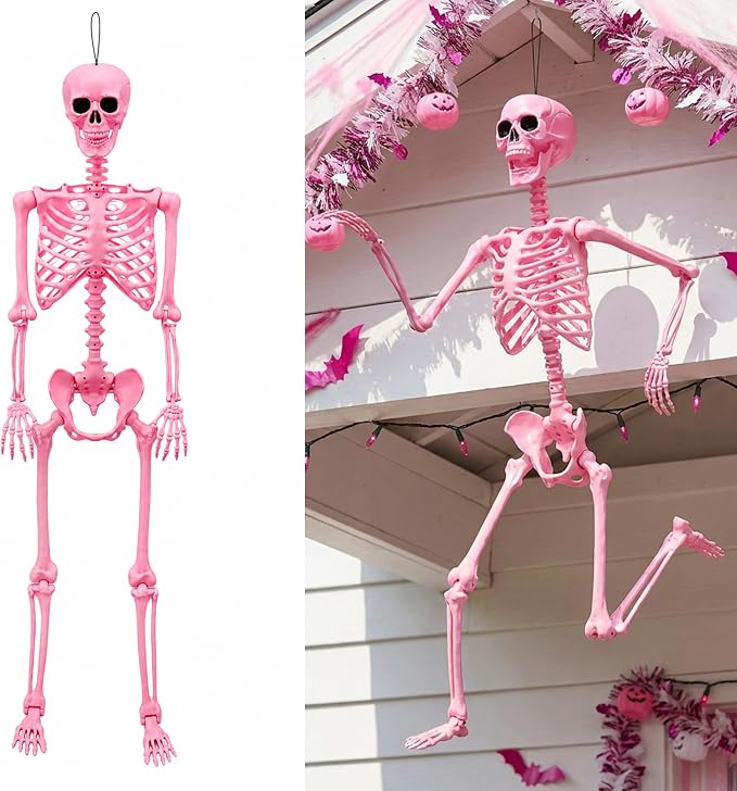 Watayo 5.5 Ft Halloween Pink Skeleton Large Decoration with Movable Joints - skeleton