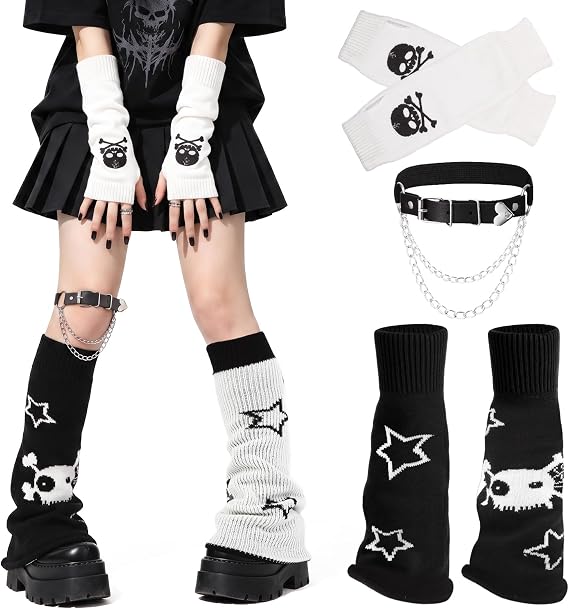 Leg and Arm Warmers Set for Girls with Leg Harness Belt Cute - skull wallet