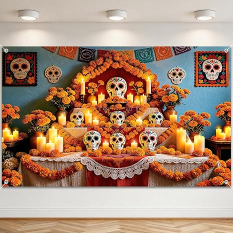 Day of The Dead Backdrop Dia De Los Muertos Banner 6 x 3.6 ft - skull carpet