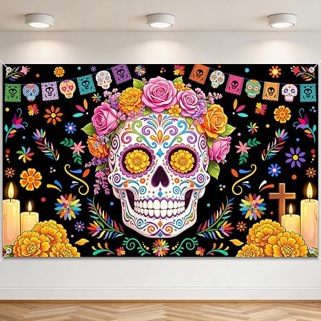 Day of The Dead Backdrop Dia De Los Muertos Banner 6 x 3.6 ft - skull carpet