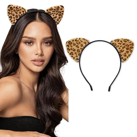 Leopard Ears Headband for Women Cheetah Print Plush Cat Ear Head bands - skull headband