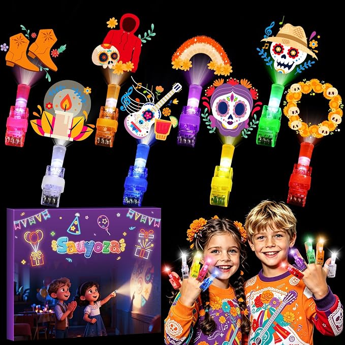 36 Pack Day of the Dead Skull Party Favors Halloween LED Finger Lights