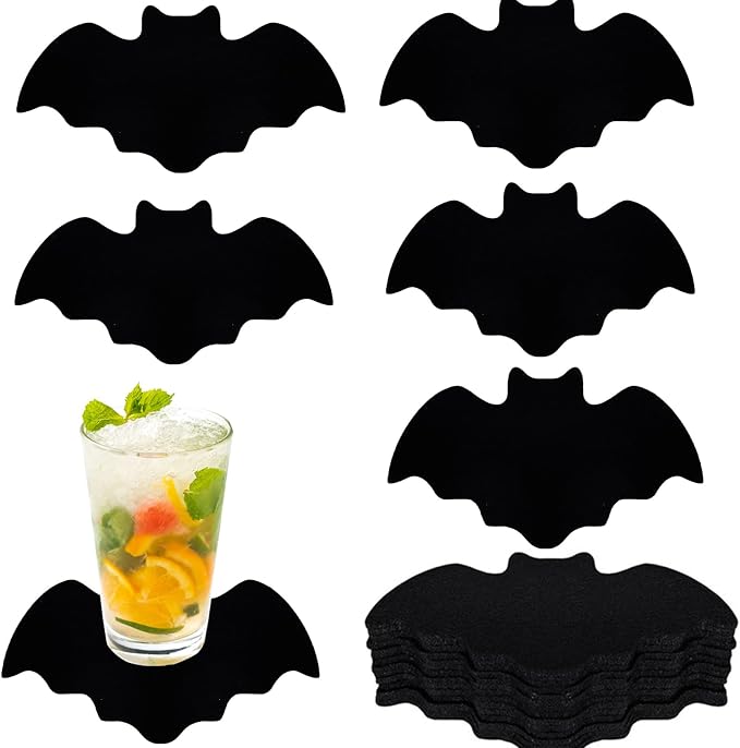 20 pcs Halloween Bat Coasters Non Slip Drink Coasters Halloween Home Table Kitchen Party Decoration Supplies - skull coaster