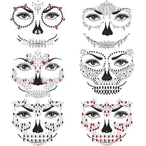 HyperFun Day Of The Dead Face Jewels Skeleton Face Jems For Women Halloween - skull sticker