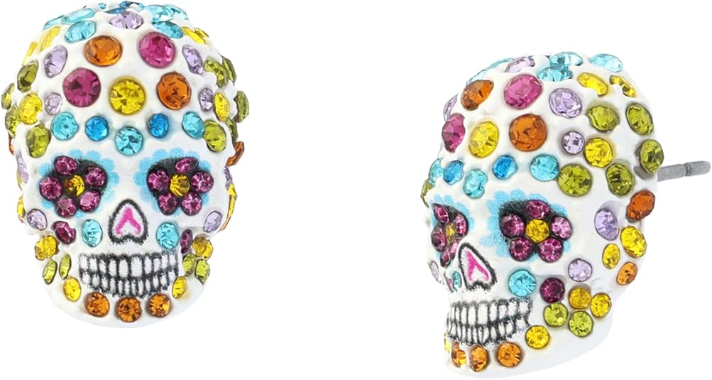 Betsey Johnson Jewelry Women's Sugar Skull Stud Earrings - skull ring