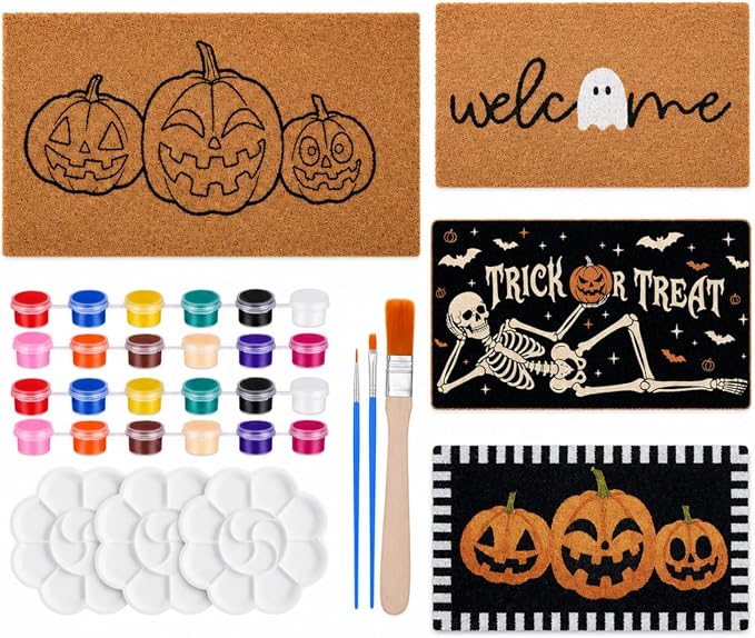 Rtteri 18 Pcs 3 Sets DIY Halloween Painting Doormat Kits, 17x30inch