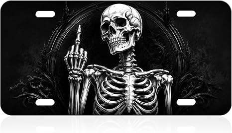 Skeleton Attitude Gothic Aluminum License Plate, Dark Wall Decor