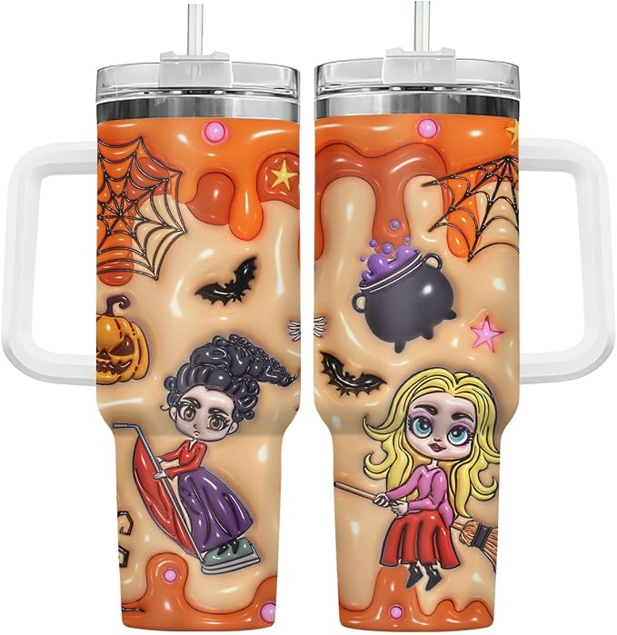 34HD Hocus Funny Witches Spooky 40 oz Tumbler with Handle, Halloween Cup