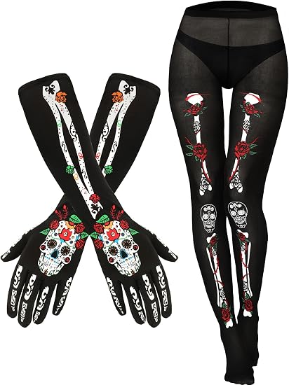 Jansun Skeleton Tights and Gloves Set Halloween Skeleton Costume