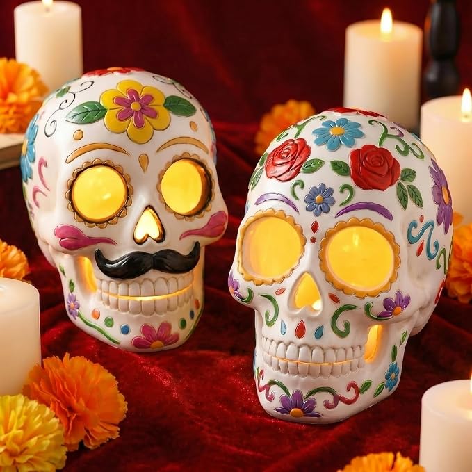 Fumete 2 Pcs Dia De Los Muertos Decorations - Day of The Dead Sugar Skull - sugar skull ornament