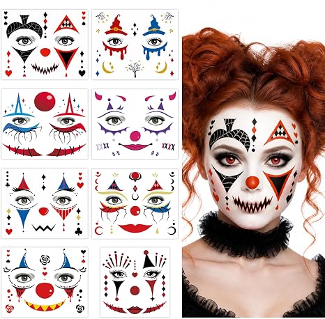 8 Sheet Day of the Dead Face Tattoos, Halloween Temporary Makeup Stickers - sugar skull makeup