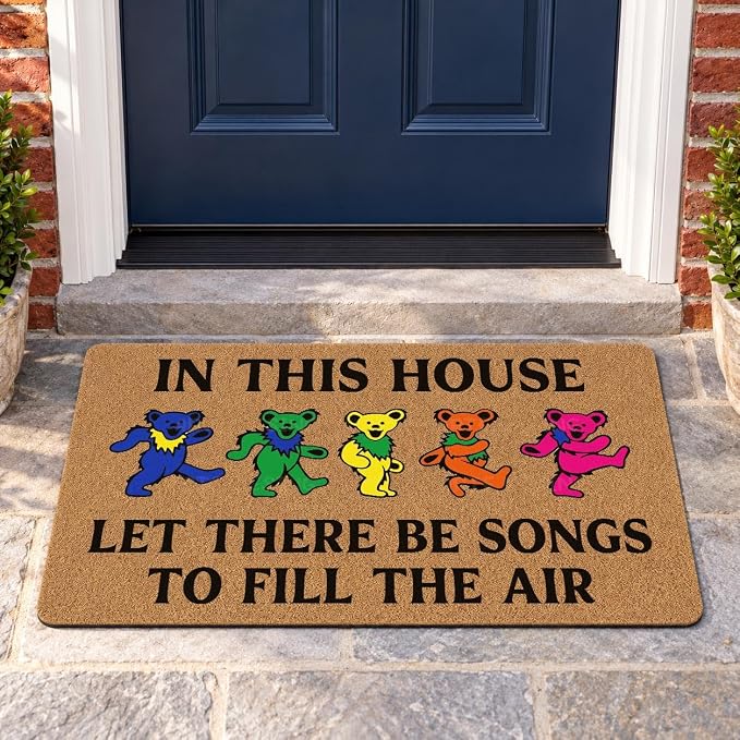 Welcome Door Mat Outdoor Indoor, Low-Profile Floor Mats Non Slip Durable Entrance Rugs for Entry, Patio, High Traffic Areas Front Door, 17" x 29.5" (Let There Be Songs to Fill The Air) - skull floor mat