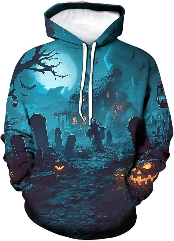 Spooky Halloween Graphic Hoodie Unisex Scary Skull Pumpkin Hooded Pullover Sweatshirt - skull sweatshirts