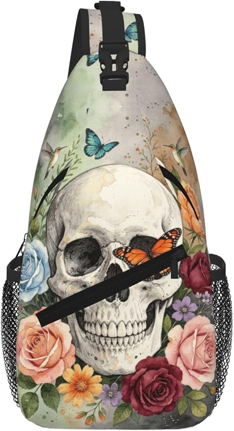 Flower Sugar Skull Chest Bag Shoulder Bag Daypack Fanny Pack Cross Body Bag For Women Men Hiking Travel For Women Men - sugar skull handbags for sale