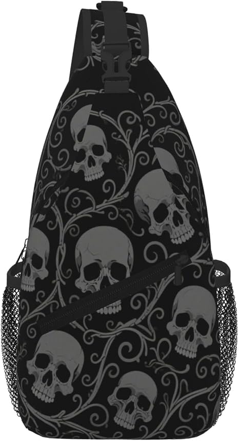 Gothic Skull Flower Black Chest Bag Shoulder Bag Daypack Fanny Pack Cross Body Bag For Women Men Hiking Travel For Women Men - skull backpack