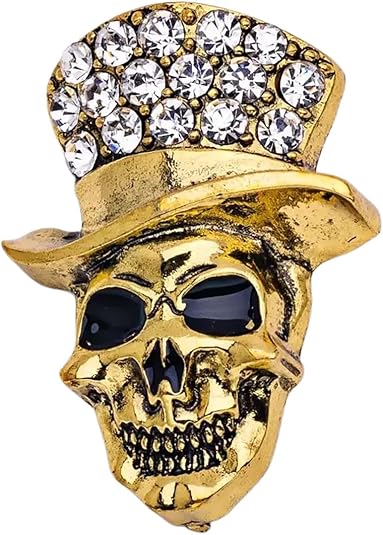 Vintage Gothic Skeleton Brooch Pin for Men Women Crystal Top Hat Skeleton Lapel Pin Sparkling Cubic Zirconic Lapel Pins Festive Party Jewelry Halloween Punk Skull Costume Jewelry Jacket Suit Accessories - skull jacket