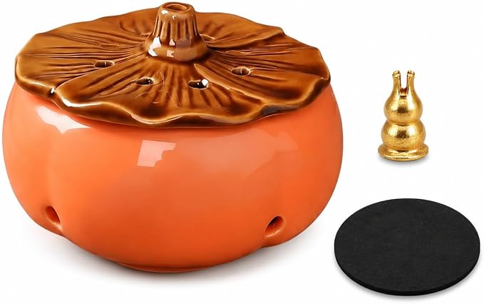Ceramic Persimmon-Shaped Incense Burner for Sticks, Coils & Cones - skull incense burner