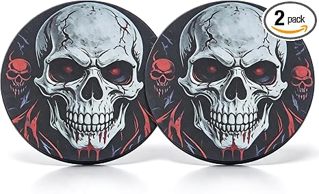 2PCS Skull Car Cup Holder Coasters, Universal 2.75” Non-Slip Recessed Pads for Auto Interior, Protects Cup Holder Bottom from Stains & Scratches, for Car SUV Truck (Black) - skull coaster