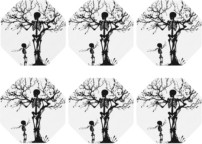 Day of the Dead Skeleton Print Leather Coasters for Drinks, 4" Drink Round Coasters Set of 6 for Tabletop Protection of Cups, Tabletop, and Home Decor (Octagon) - skull coaster