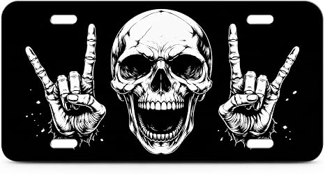 Skull Peace Front License Plate Cover, Aluminum Decorative Car Vanity Tag Funny Novelty Metal Plate 6"x12" with 4 Holes for Men and Women - skull plate