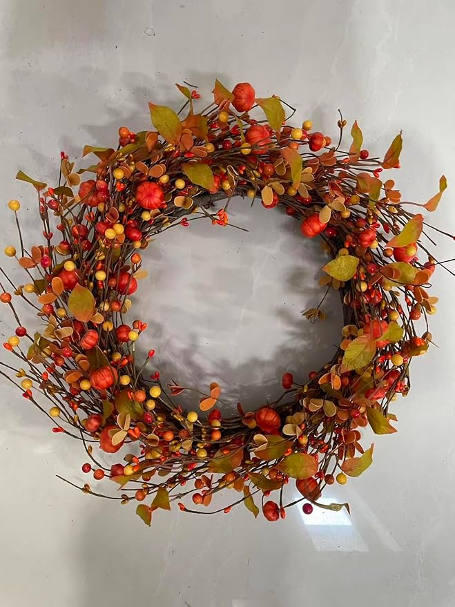 24in Artifical Berry Wreath Halloween Harvest Rustic Door Decor