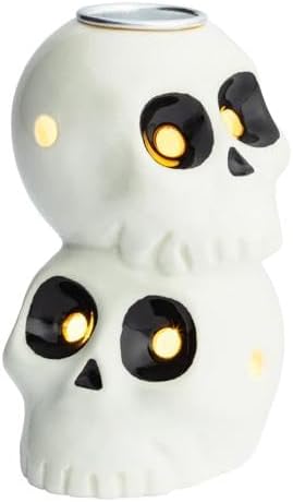 Mud Pie Halloween Candle Holder, Light Up Stacked Skull Taper Candlestick - skull candle