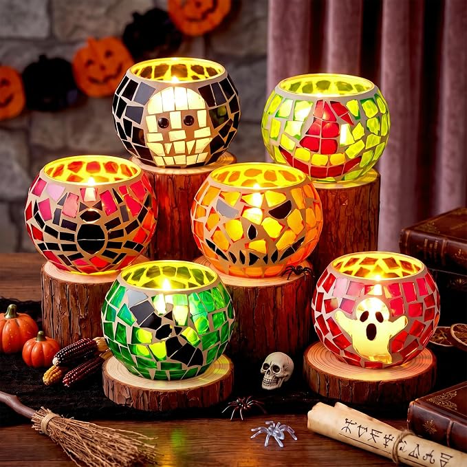 Mumufy 6 Pcs Halloween Tealight Holders Jack-o-Lantern Candle Holders - skull candle
