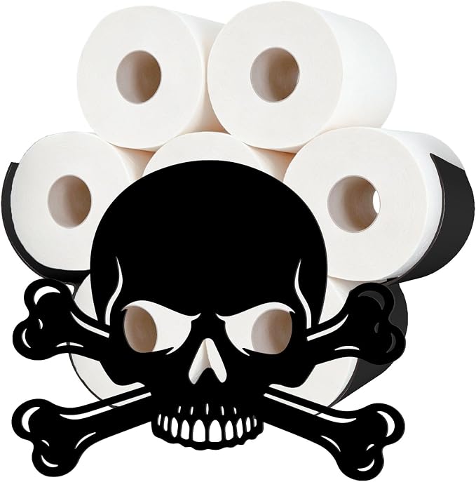 Skull Toilet Paper Holder Wall Mount/Stand for Extra 8 Rolls - skull toilet paper