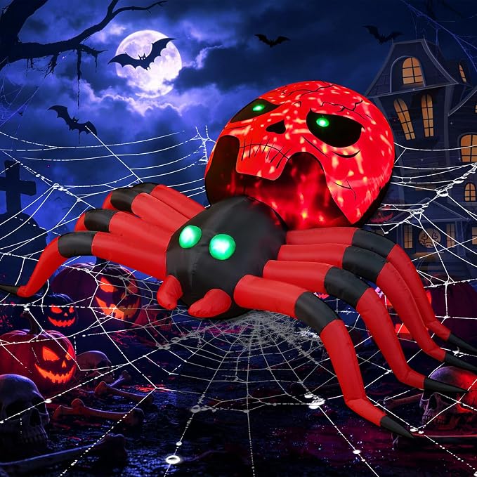 Spider Inflatable Halloween 8FT Giant Spider with Disco Flashing LED Lights, Inflatable Spider Halloween Decor Outdoor Yard Decoration, Halloween Inflatable Spider Blow Up Spider, Waterproof Windproof - skull inflatable