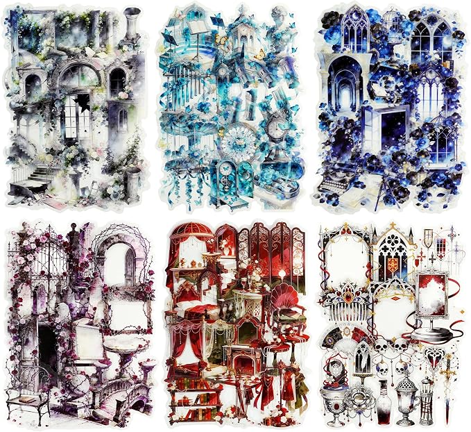 120 Pcs Gothic Architecture Stickers for Scrapbooking - skull sticker