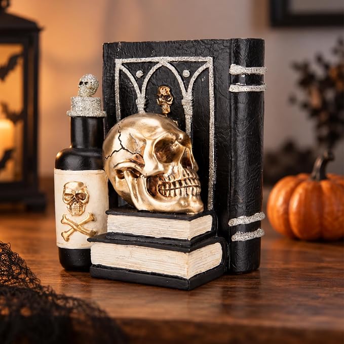 MUMTOP Halloween Skull Book Decor, Gothic Skull Statue Tabletop Figurines