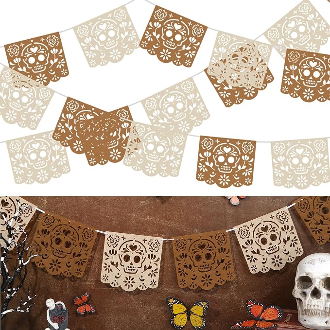 4 Pcs Felt Papel Picado Banner Day of The Dead Decor - skull carpet