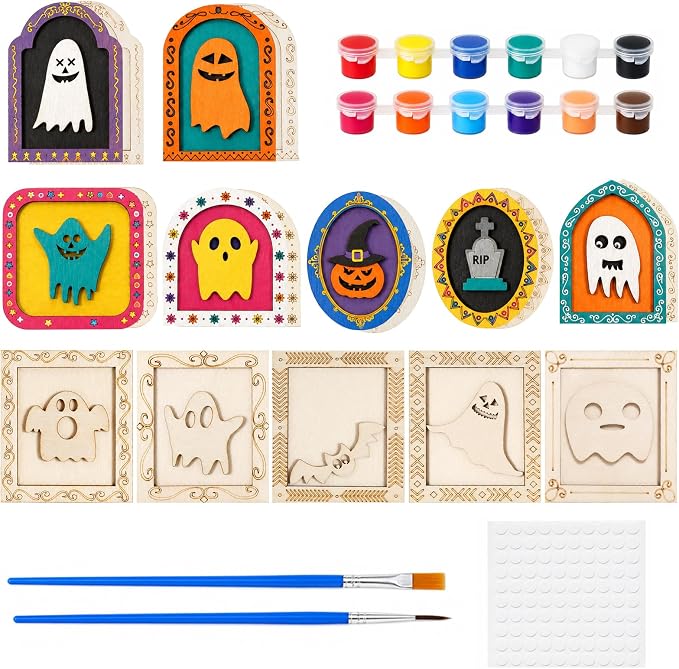 12Pcs Halloween Wood Ghost DIY Frames Craft for Boys Girls - skull painting