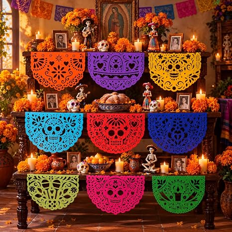 Gueevin 9 Pcs Day of The Dead Decor for Ofrenda Dia De Los Muertos Fiesta - skull carpet