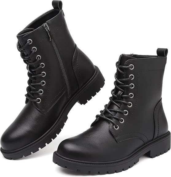 Women’s Combat Boots Lace Up Fall Ankle Booties with Side Zipper Low Heel - sugar skull costume