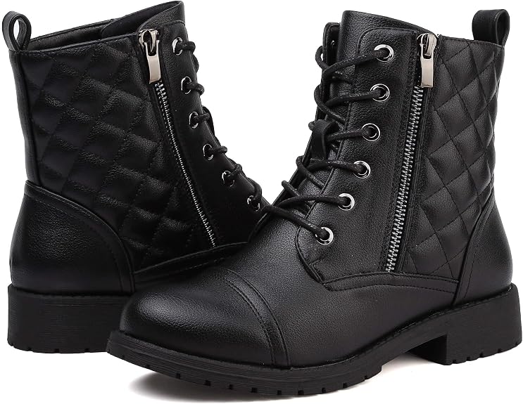 Womens Combat Boots Lace Up Ankle Boots Side Zipper Low Heel Fall Booties - sugar skull costume