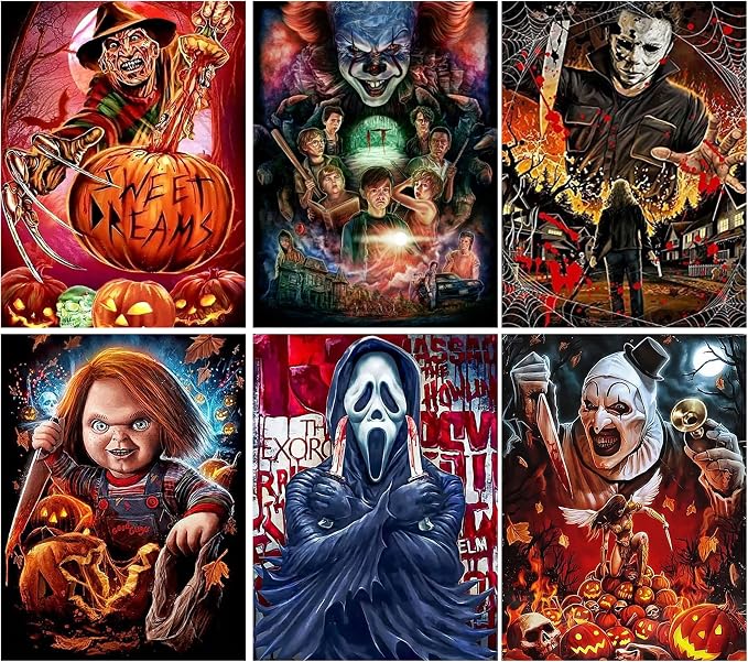 6 Pack Halloween Paint by Numbers Kit for Adults without Frame 12x16 inch - skull painting