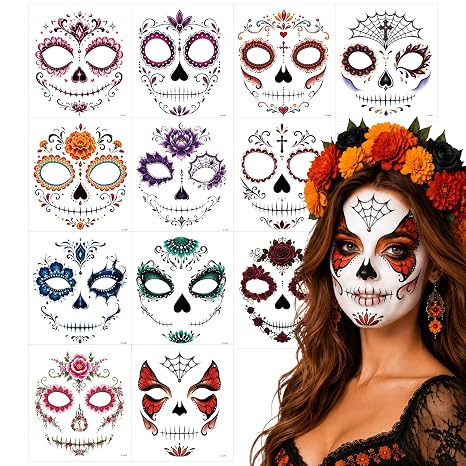 Day of the Dead Face Tattoos Catrina Makeup Kit for Sugar Skull Mask Women - sugar skull costume