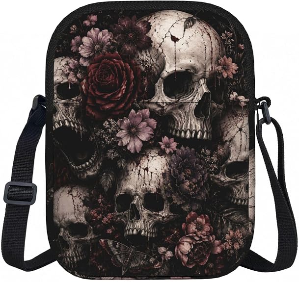 Crossbody Bag for Women, Small Zipper Shoulder Bag with Adjustable Strap - skull wallet