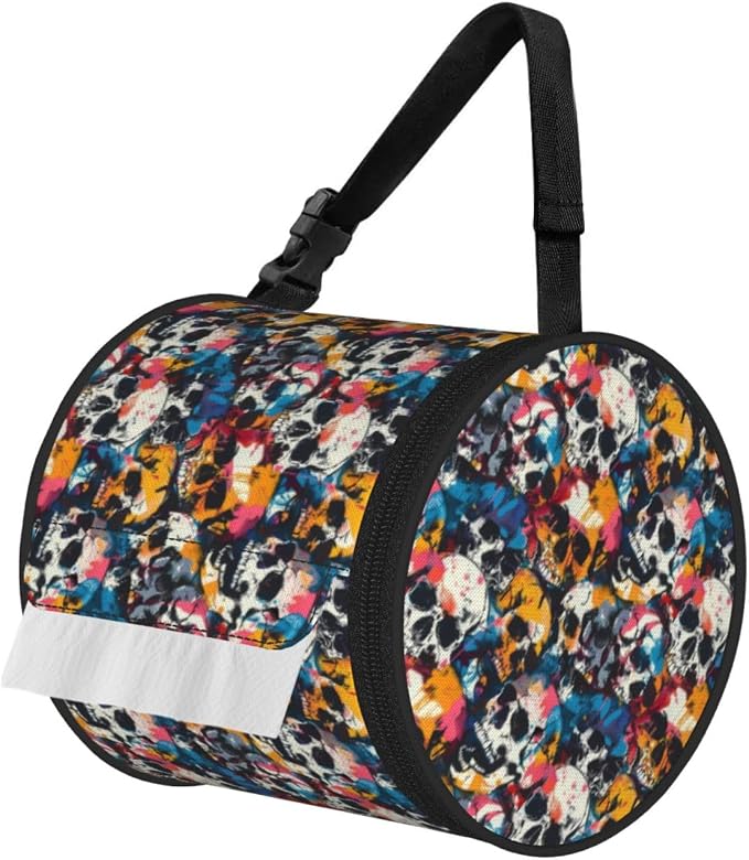 Skull Art Aesthetic (6) Print Hanging Toilet Paper Storage Bag, Portable Roll Holder for Camping Rv Bathroom - skull toilet paper