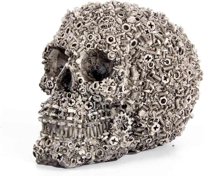 wynameleri Resin Skull Figurines Screw Human Head Statue Sculpture Skeleton Collectible for Home Decor Halloween Decoration Grey - skull figurine