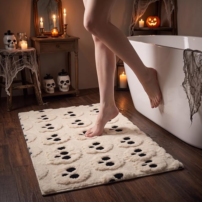 Halloween Bathroom Rug Gothic Rug Non Slip 3D Skull Bath Mat - skull carpet