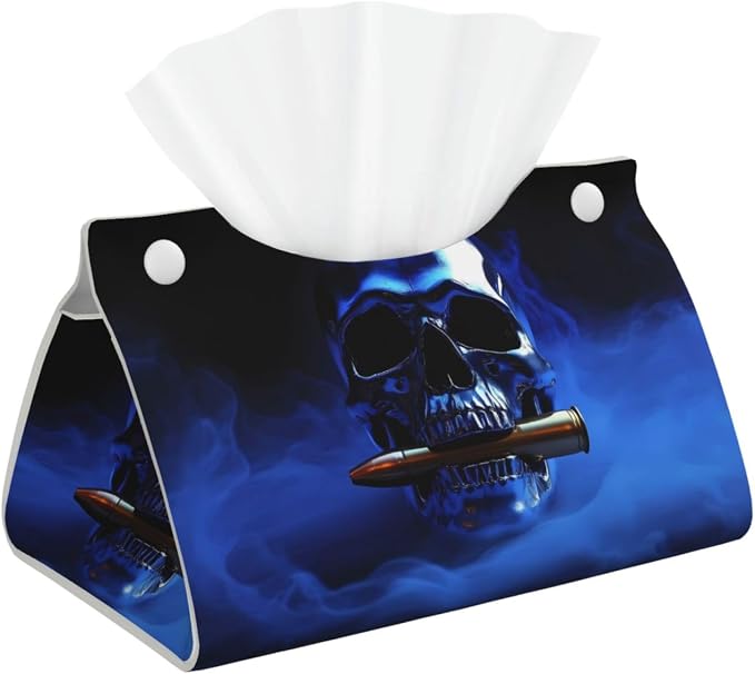 Steel Skull for Long Tissue Box Cover, Pu Leather Rectangular Tissue Holder for Bathroom, Desk, Home Decor - skull toilet paper