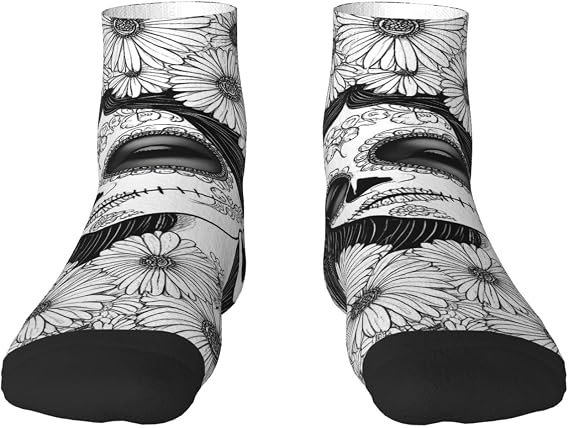 Floral Sugar Skull Portrait Print Low Cut Socks,Stretch Casual Socks For Work Walking Running Gym- - sugar skull costume