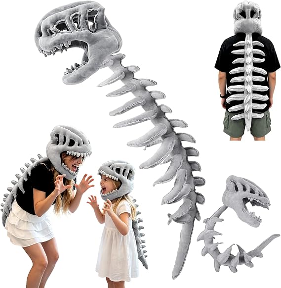 Dinosaur Skeleton Costume, 3D Wearable Plush Skeleton for Halloween Cosplay - sugar skull costume