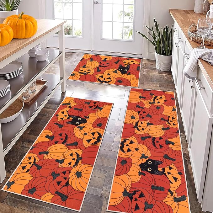 Fall Kitchen Rugs Sets of 3, Washable Kitchen Mats for Floor - skull carpet